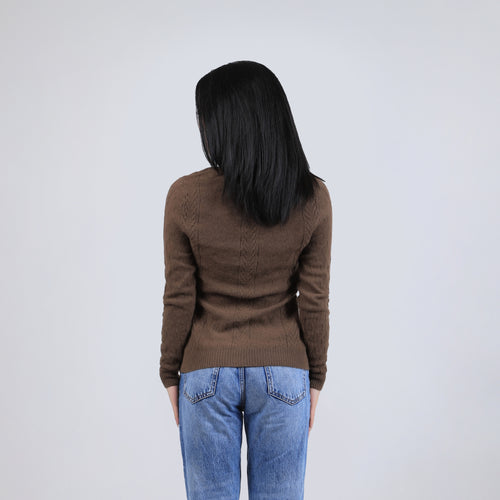 Women's Yak Wool V Neck Sweater - Cable Knit