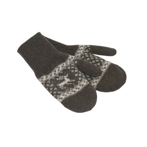 Unisex Yak Wool Mittens with Reindeer Pattern