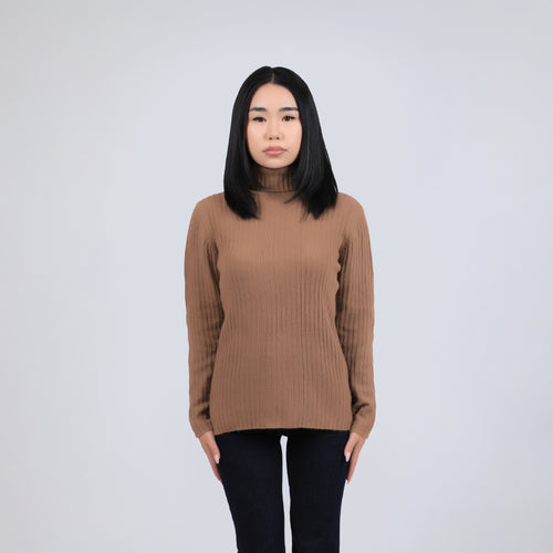 Women's Baby Camel Wool Turtleneck Sweater – Ribbed