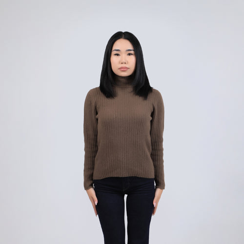 Women's Yak Wool Turtleneck Sweater - Ribbed