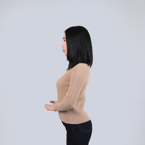 Women's Camel Wool Turtleneck Sweater – Ribbed