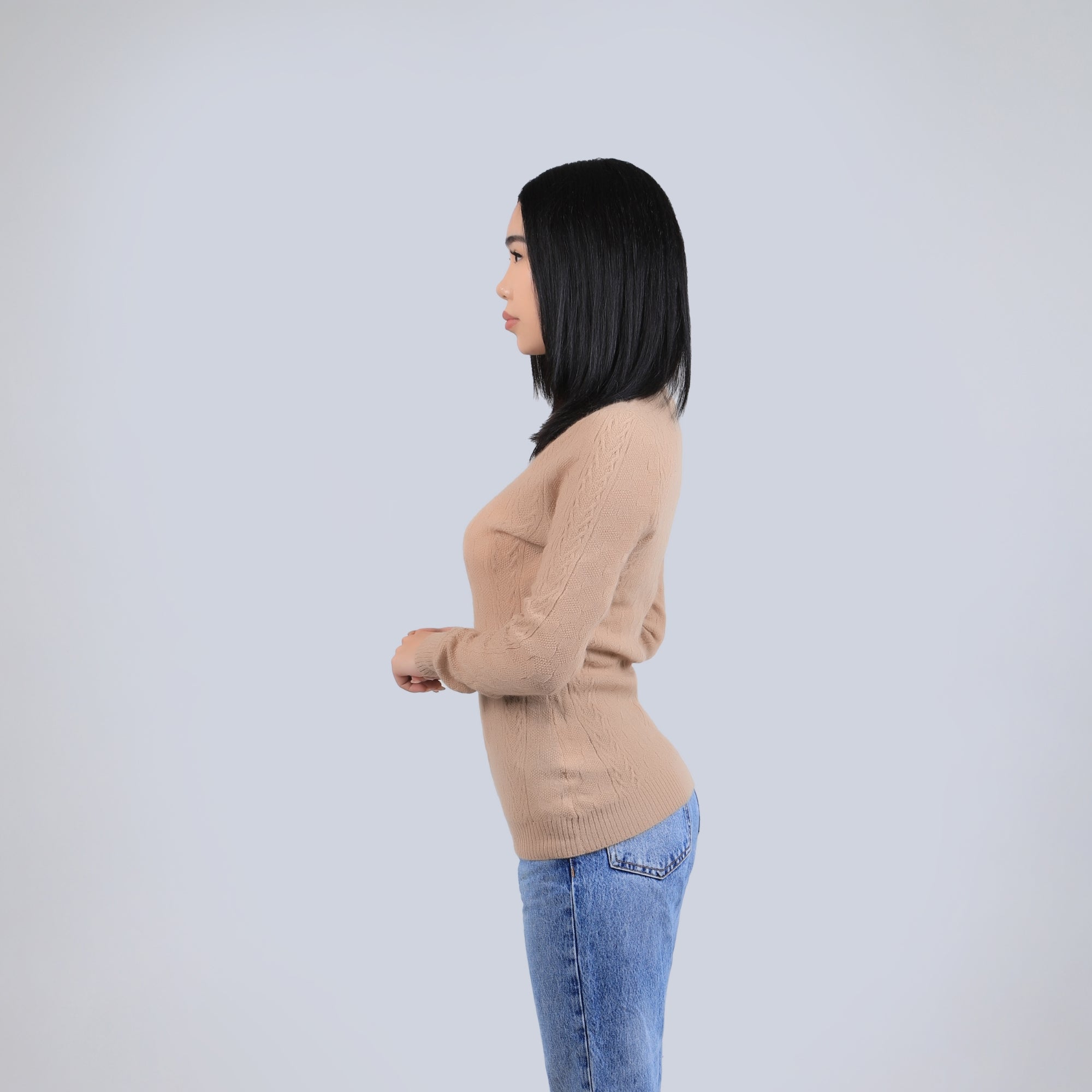 Cable Knit Camel Wool Turtleneck Sweater