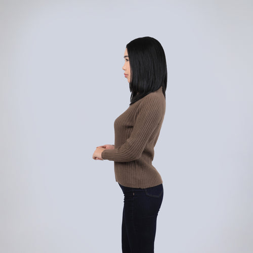 Women's Yak Wool Turtleneck Sweater - Ribbed