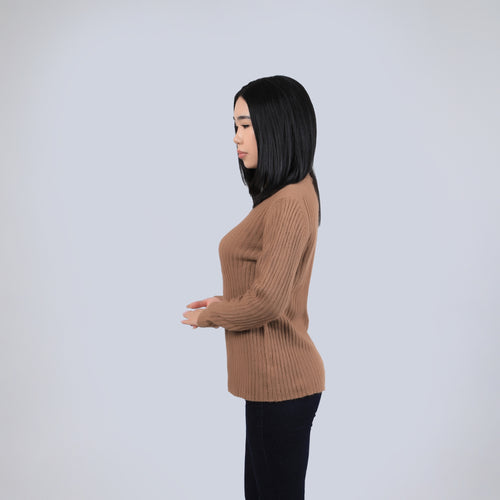 Women's Baby Camel Wool Turtleneck Sweater – Ribbed