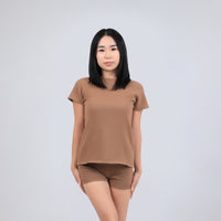 Short-Sleeve Knit Camel Wool Top