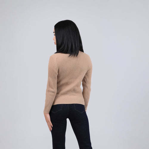Women's Camel Wool Turtleneck Sweater – Ribbed