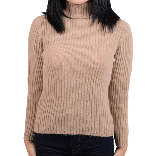 Women's Camel Wool Turtleneck Sweater – Ribbed