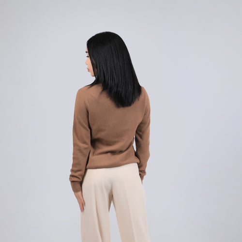 Women's Camel Wool Sweater - Turtleneck