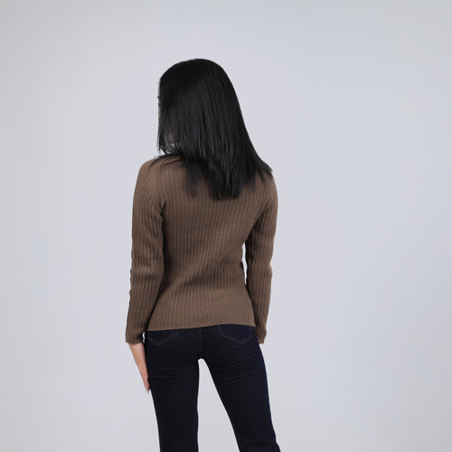 Women's Yak Wool Turtleneck Sweater - Ribbed