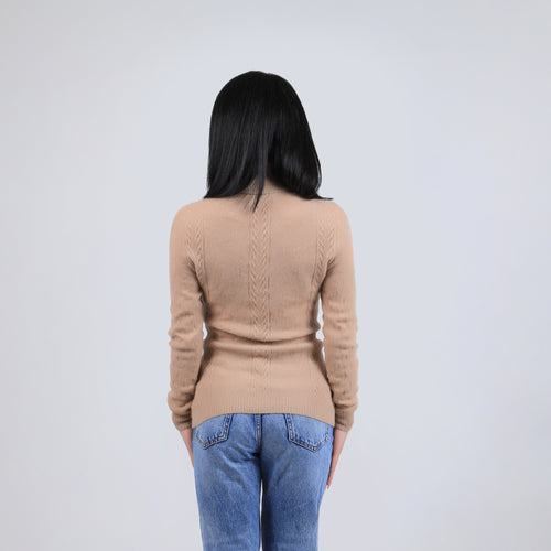Women's Camel Wool Turtleneck Sweater – Cable Knit