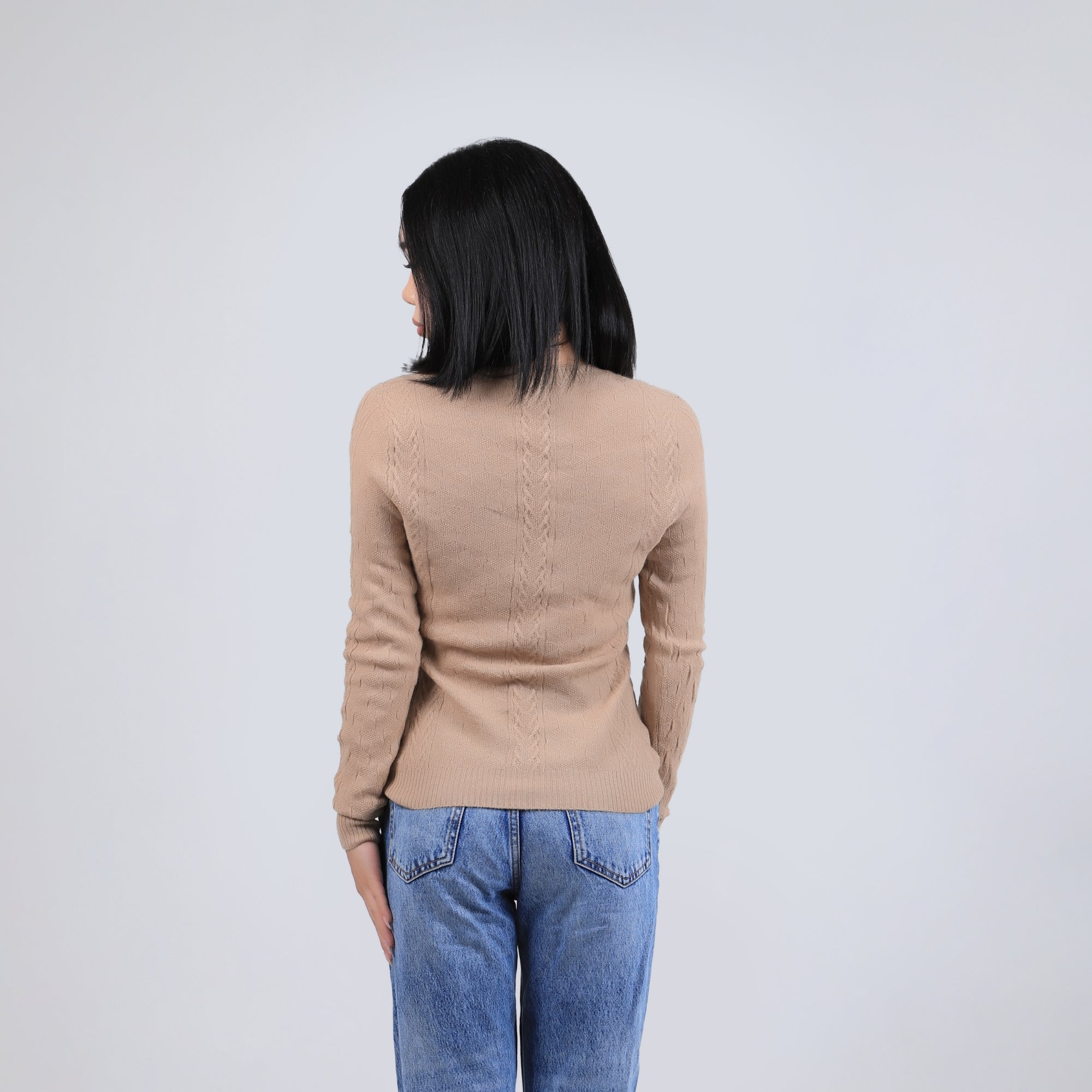 Cable Knit V Neck Wool Sweater