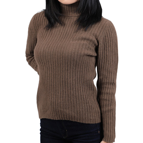 Women's Yak Wool Turtleneck Sweater - Ribbed