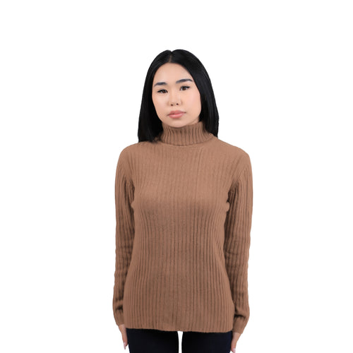 Women's Baby Camel Wool Turtleneck Sweater – Ribbed