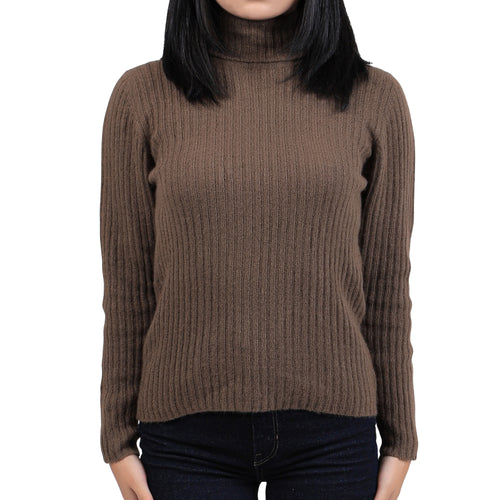 Women's Yak Wool Turtleneck Sweater - Ribbed