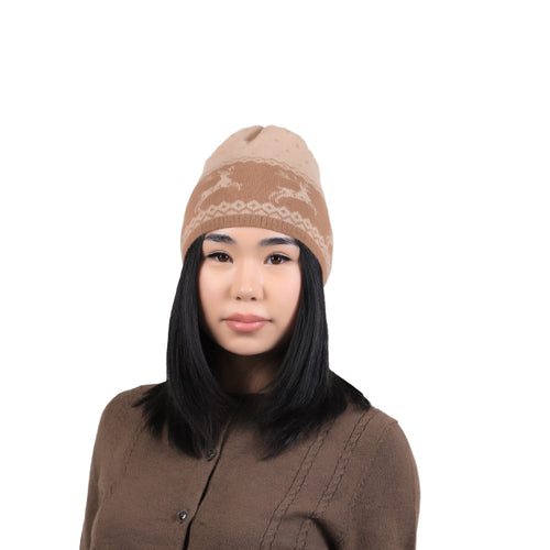 Unisex Camel Wool Beanie - Deer