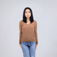 Cable Knit V Neck Wool Sweater