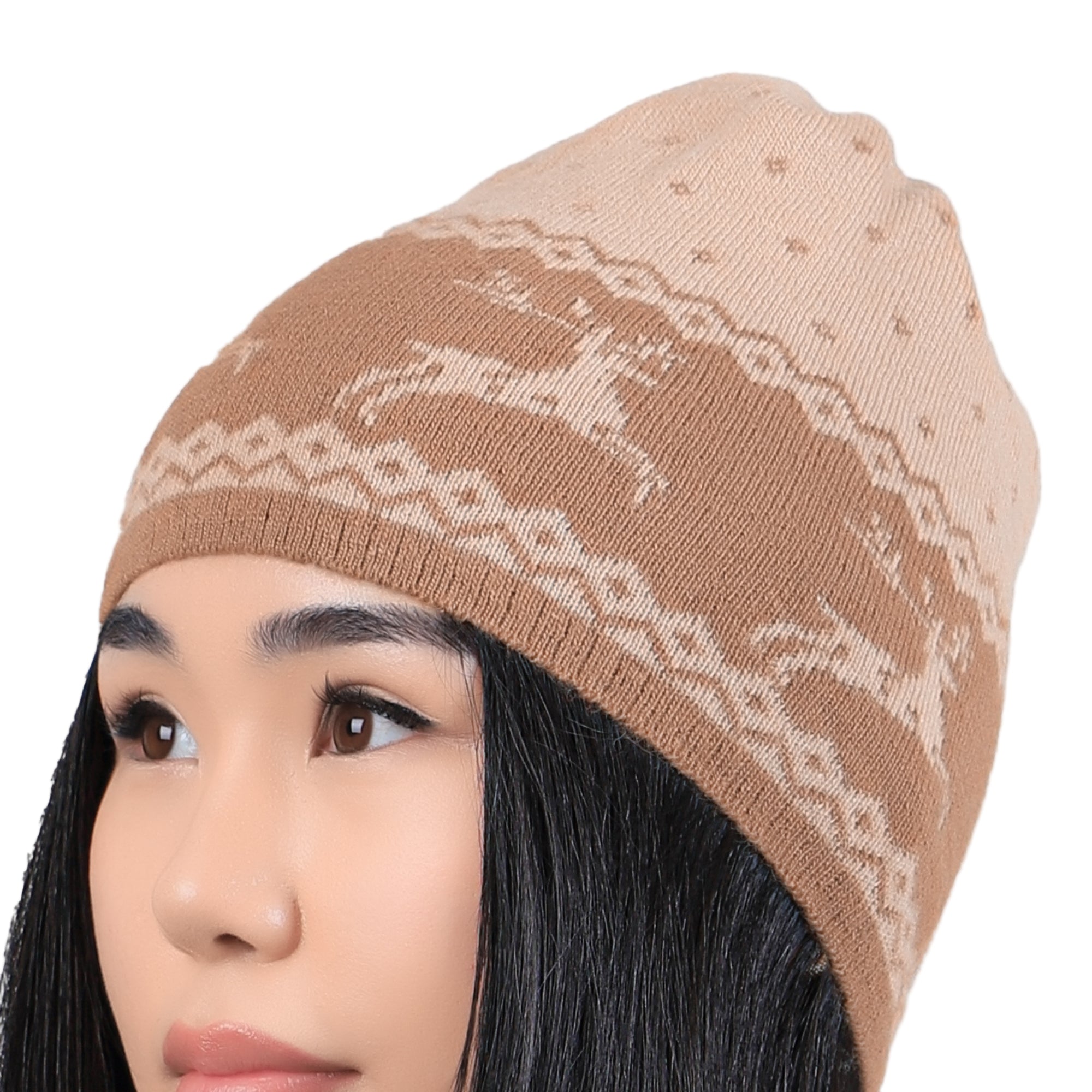 Camel Wool Graphic Beanie