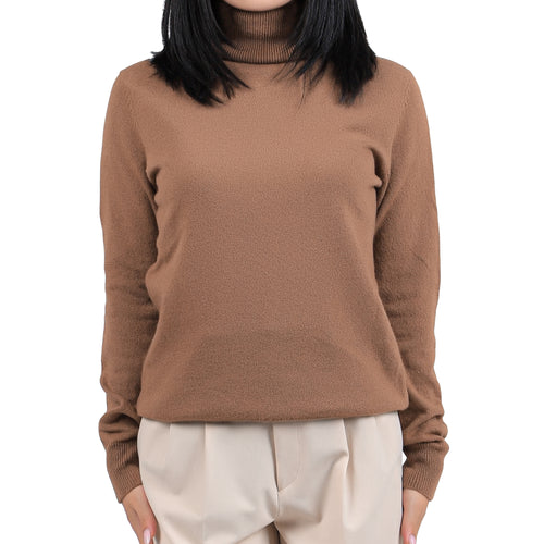 Women's Camel Wool Sweater - Turtleneck