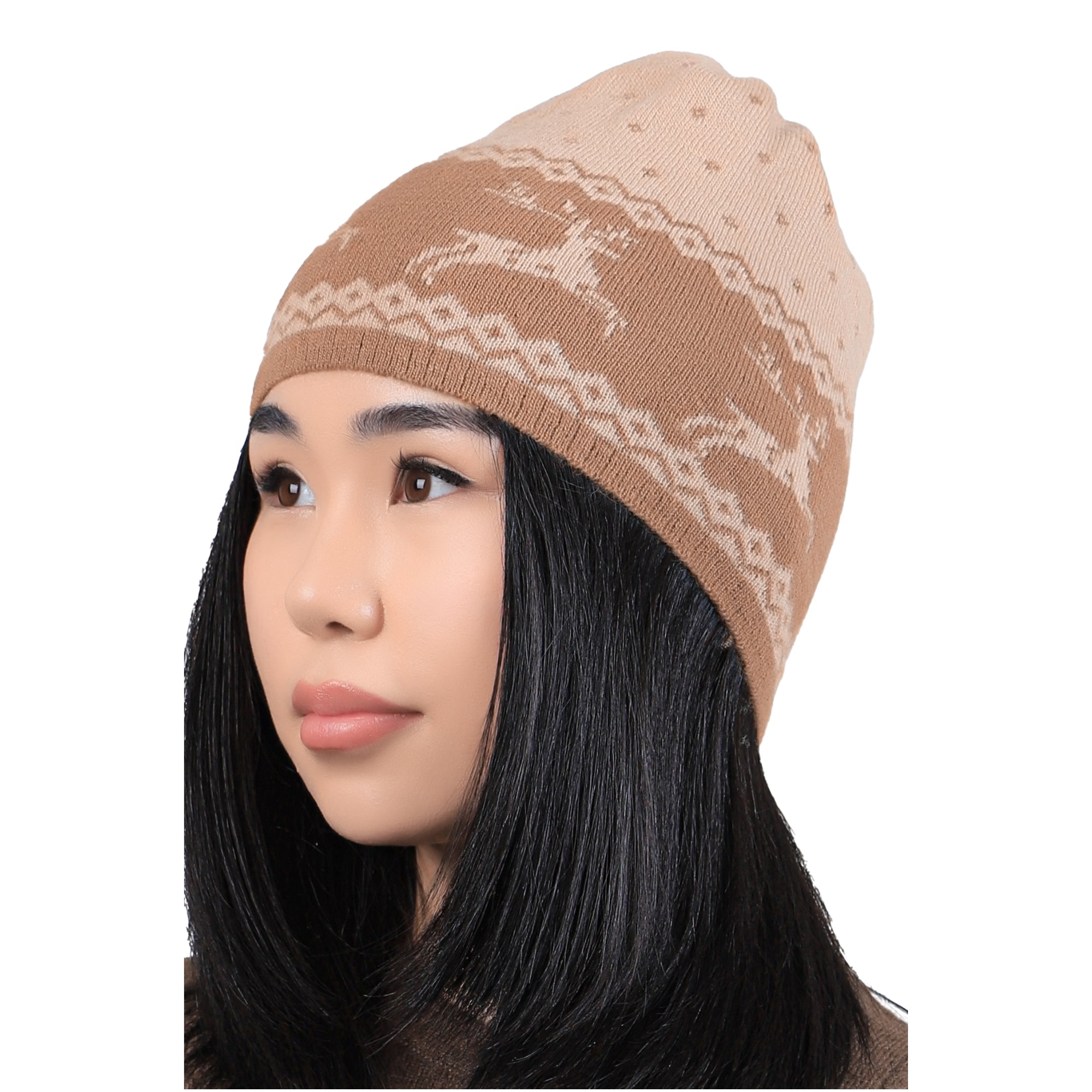 Camel Wool Graphic Beanie