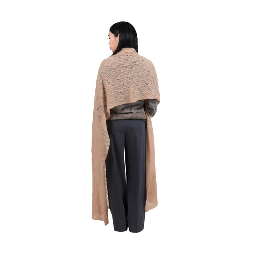 Women's Camel Wool Shawl – Zigzag Knit