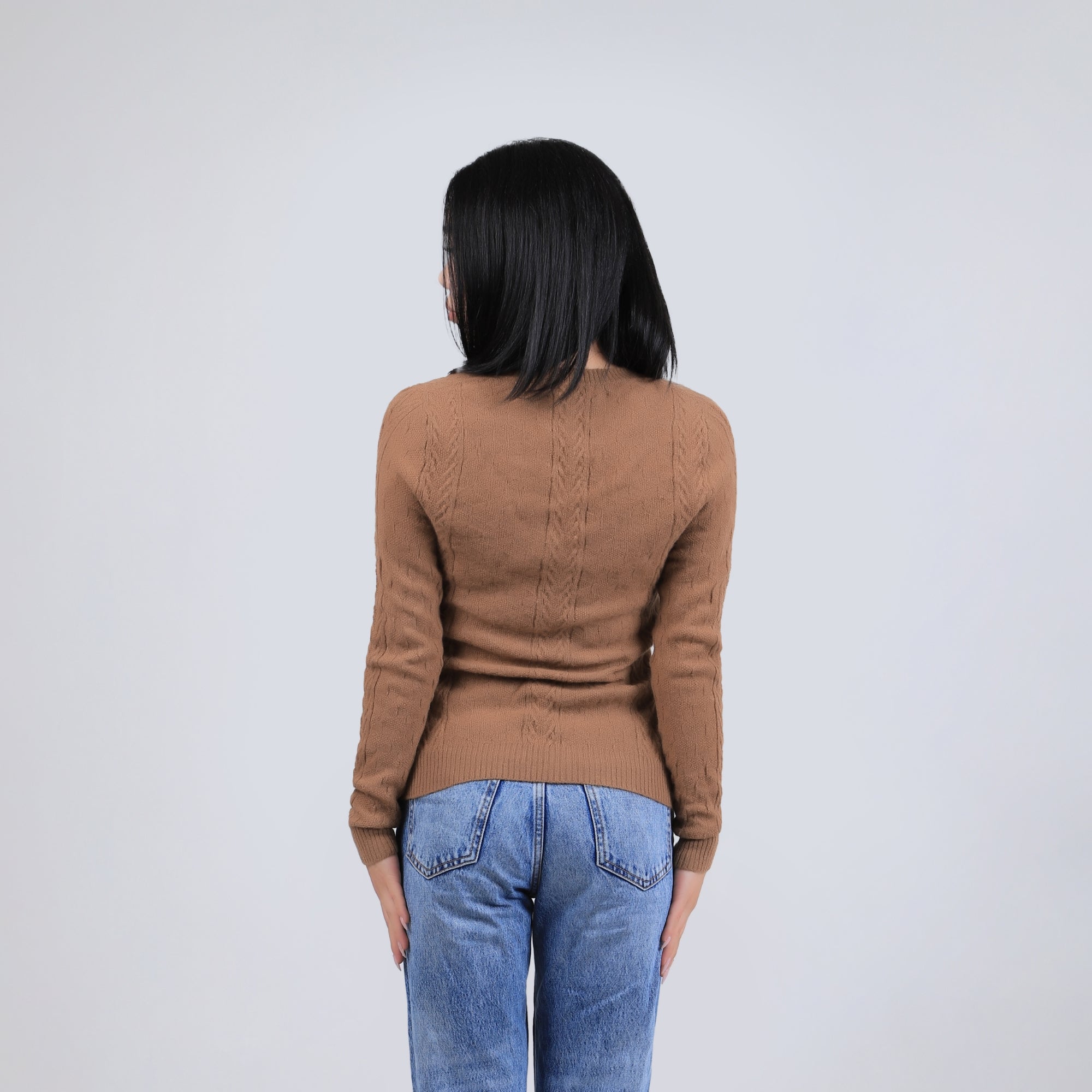 Cable Knit V Neck Wool Sweater