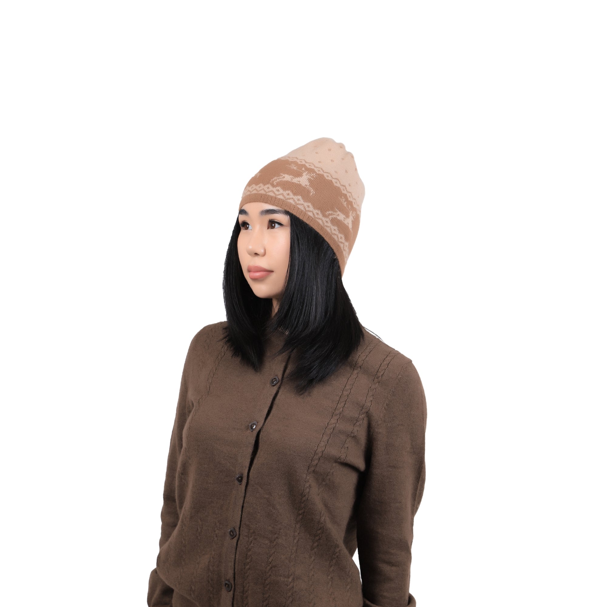 Camel Wool Graphic Beanie