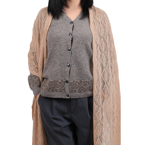 Women's Camel Wool Shawl – Zigzag Knit