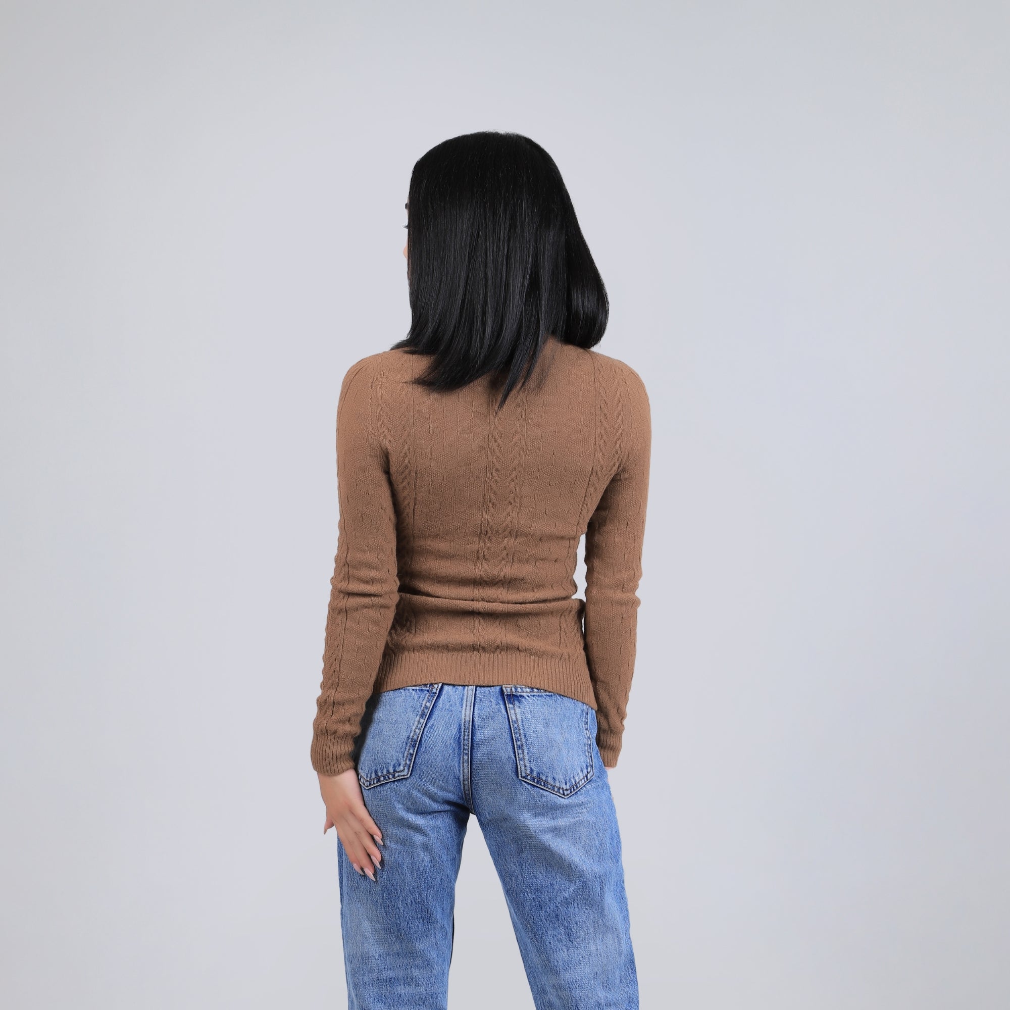 Cable Knit Camel Wool Turtleneck Sweater