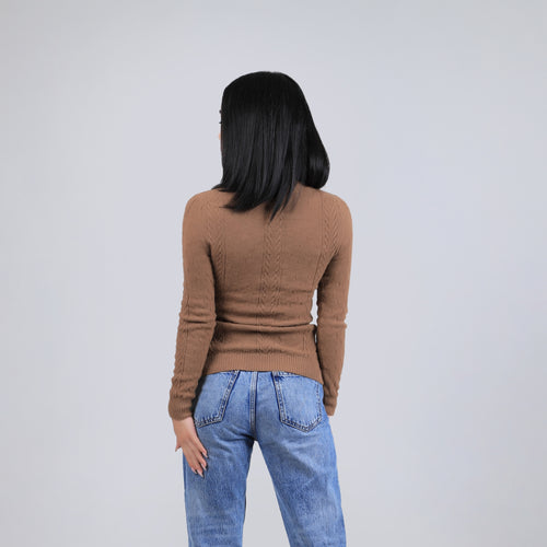 Women's Camel Wool Turtleneck Sweater – Cable Knit