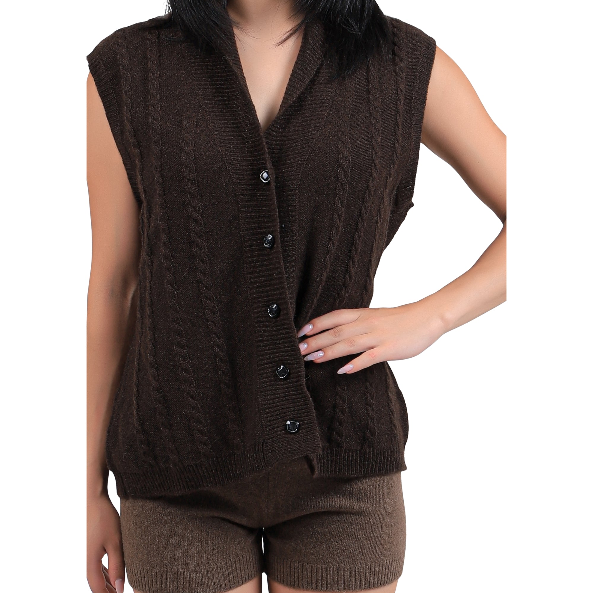 Sleeveless Button-Up Yak Wool Sweater Vest