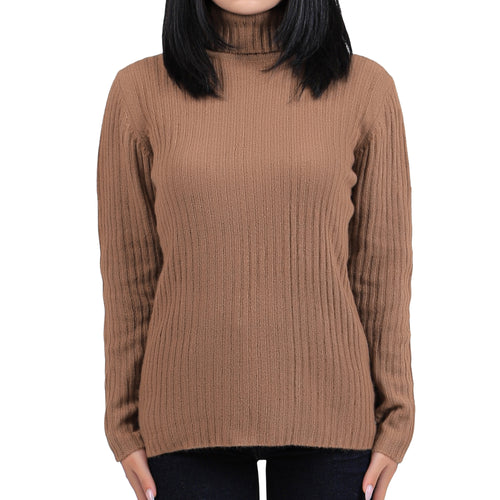 Women's Baby Camel Wool Turtleneck Sweater – Ribbed