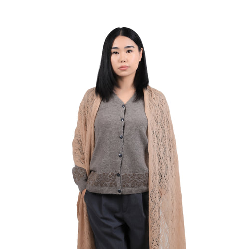 Women's Camel Wool Shawl – Zigzag Knit