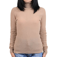 Cable Knit Camel Wool Turtleneck Sweater
