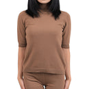 Short-Sleeved Camel Wool Turtleneck Knit Top