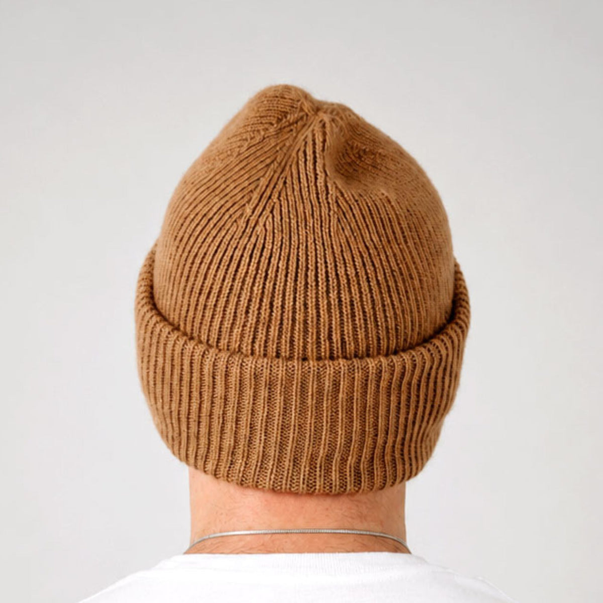 Ribbed knit detail on Gobi Grace baby camel wool beanie