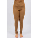 Women's baby camel wool stretch knit leggings in beige, front view
