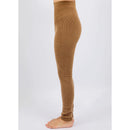 Baby camel wool leggings showing high-rise ribbed waistband