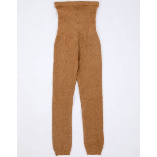 Women's baby camel wool stretch knit leggings, side view