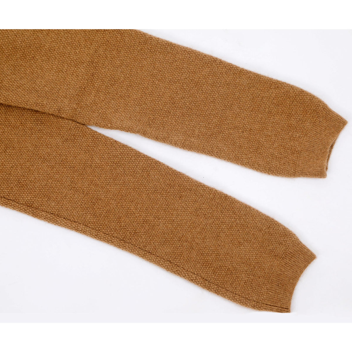 Baby camel wool leggings showing ribbed ankle cuff