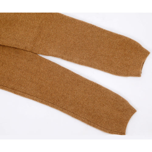 Baby camel wool leggings showing ribbed ankle cuff