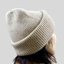 Back view of cashmere merino chunky rib beanie