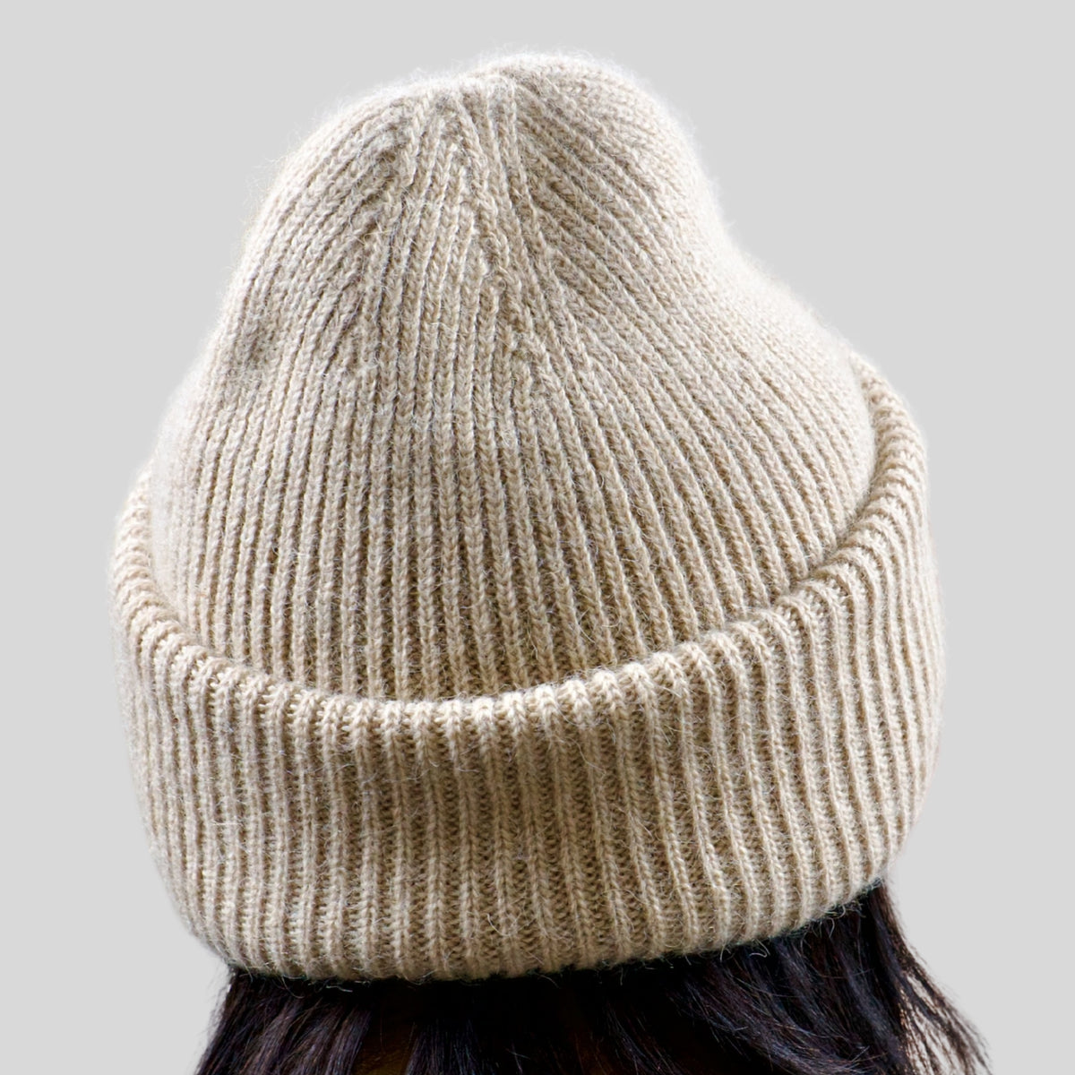 Cashmere merino beanie showing deep fold-over cuff
