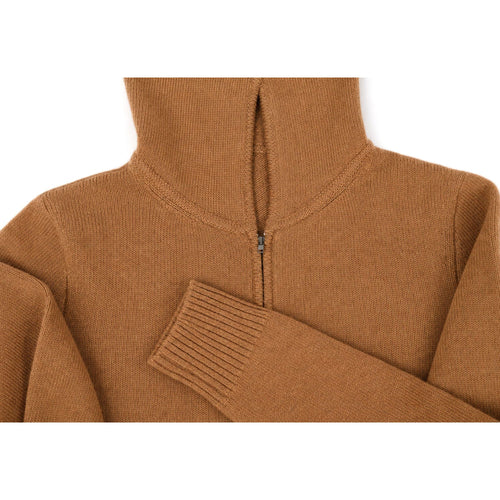 Men's baby camel wool full zip hoodie laid flat