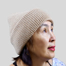 Unisex white camel wool chunky rib beanie in cream