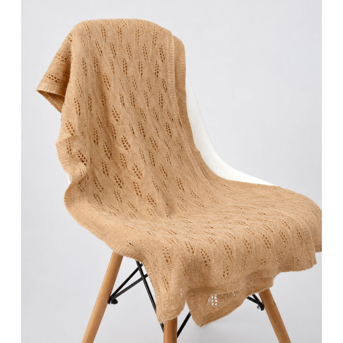 Women's Camel Wool Scarf – Open Knit