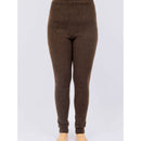 Dark brown yak wool leggings, front view