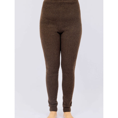 Dark brown yak wool leggings, front view